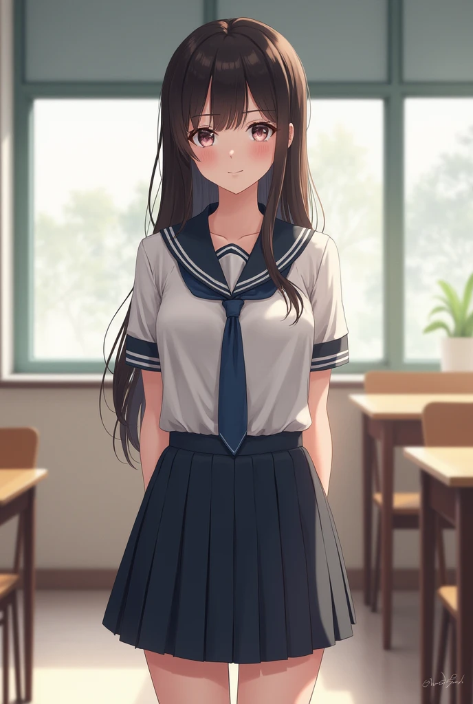 Attractive slim woman in schoolgirl uniform