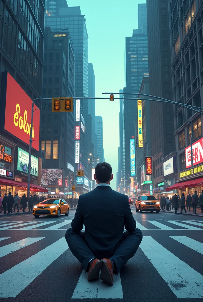 Man sitting in the crosswalk