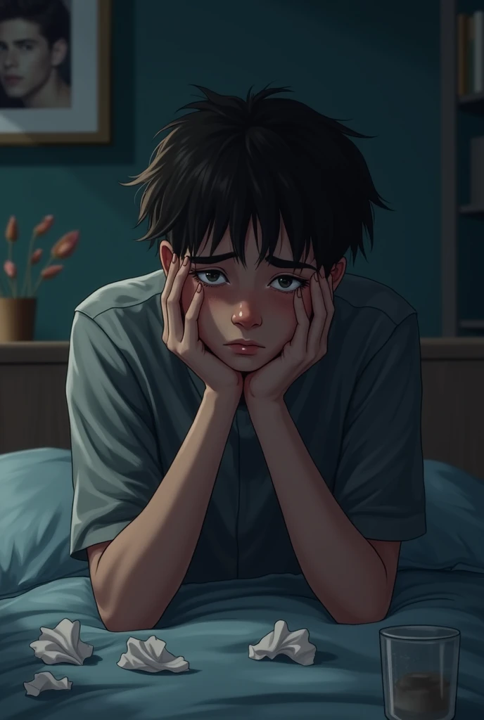 a male friend of r crying because of heart break
