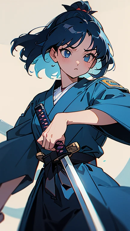 score up_9,score up_8,score up_7,source_アニメ,masterpiece,best quality,super fine illustration,super detailed,8k,retro,fantasy, (lora:0.7),girl,perfect hands,perfect fingers,blue coat,Samurai,BREAK she is holding_katana。BREAK Wyvern stands behind her.。BREAK natural,detailed background,beautiful background,