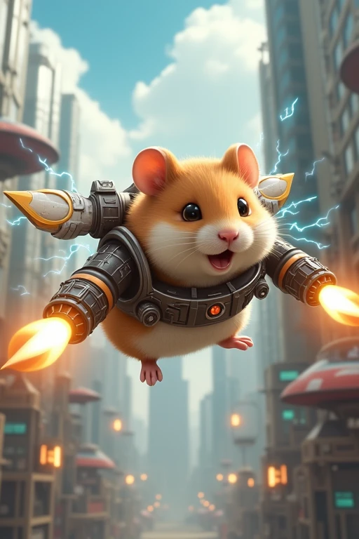 A flying hamster with beam cannon wings