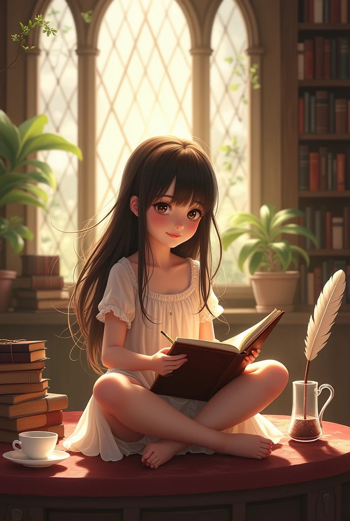 Cute girl writing a book