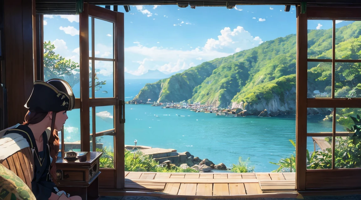 morning、landscape、horizon、port、pirate、Emerald、beautiful girl