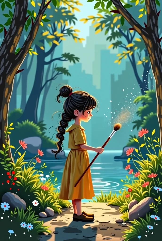 The Magic Paintbrush
Once upon a time in a small village, there lived a young girl named Lily who loved to paint. She would use sticks, stones, and whatever she could find to create beautiful pictures. Her dream was to have a real paintbrush, but her family was very poor and couldn’t afford one.

One day, while exploring the forest near her home, Lily stumbled upon a mysterious old shop she had never seen before. Inside, there was a dusty, golden paintbrush on a shelf. The shopkeeper, an old woman with kind eyes, said, “This is a magic paintbrush. Whatever you paint with it will come to life.”

Lily could hardly believe her ears but took the brush home with her. That night, she painted a small tree. To her amazement, the tree sprang up in her room, full of fruit and flowers. Excited, Lily painted a river, and it flowed gently through her village, bringing water to the dry fields.

The villagers were amazed and soon came to Lily with requests. She painted food for the hungry, warm blankets for those who were cold, and even a school for the children to learn. With each painting, the village grew more beautiful and joyful.

But not everyone was pleased. A greedy king heard of the magic paintbrush and wanted it for himself. He sent soldiers to take Lily and the brush away. Lily, clever and brave, used the brush to paint a giant wall around her village, keeping the soldiers out. She then painted a boat and sailed away to safety, leaving the villagers a note telling them to use the brush wisely.

Lily found a new home where she continued to paint, always remembering the village she had helped. The magic paintbrush was a reminder that with creativity and kindness, one person could make a difference in the world.

And so, Lily’s story became a legend, teaching everyone that true magic comes from the heart.



