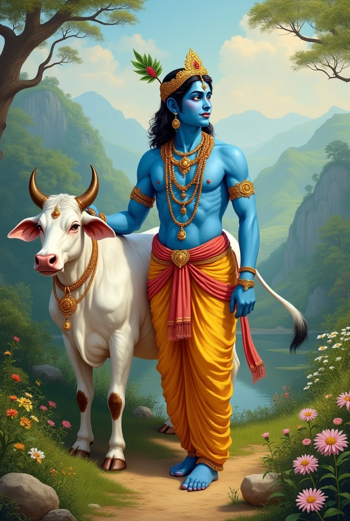 Lord krishna with cow


