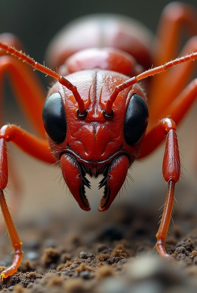 Red ant with black eyes