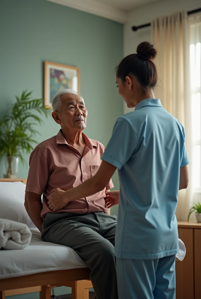 Malaysian elderly backpain with physiotherapist