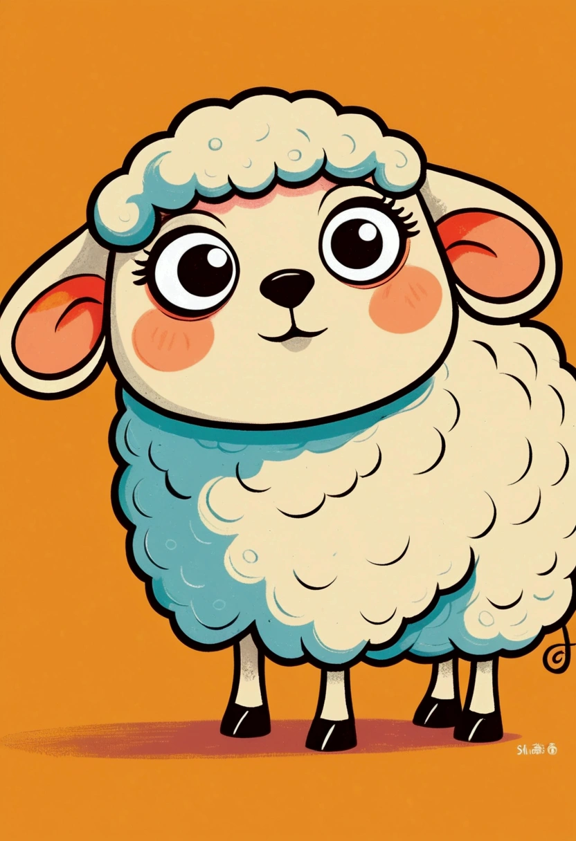 Flat Wind，Vector，Childish art cartoon，Oil pastel graffiti，1 sheep，Minimalism，number，Lovely art style, rich and colorful! Digital illustration style, The art of math. rich and colorful comic, Hand drawn cartoon art style，Solid color background，Black Lines