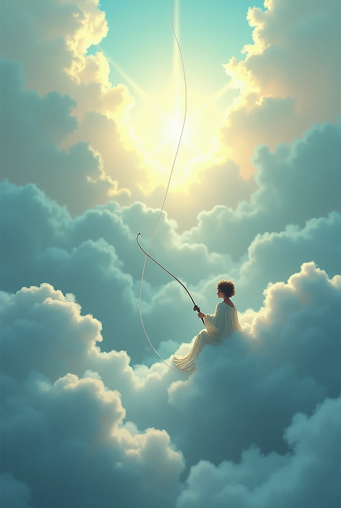 Fishing in heaven, Long fishing line that reaches deep into the earth, After sitting on the clouds in heaven、Hanging on a fishing line,