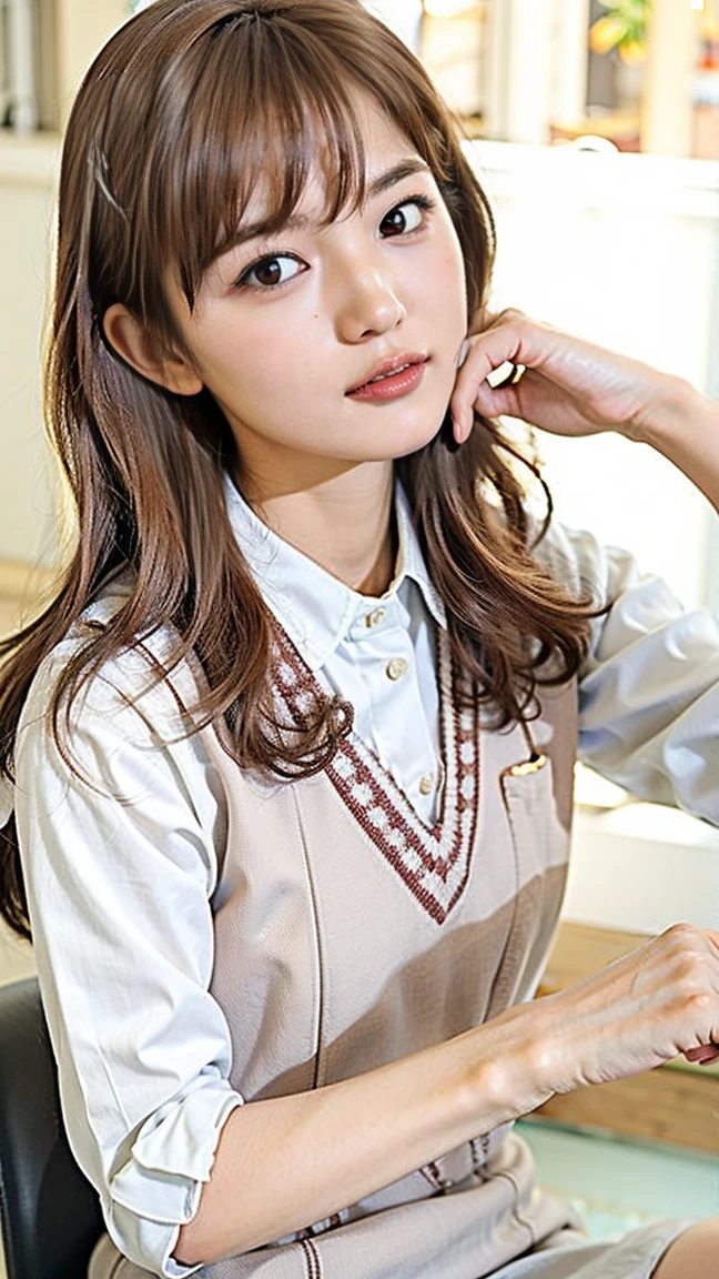masterpiece, Highest quality, High resolution, 1pc Hair Clip, Tokiwadai School Uniform Photorealistic, Sitting