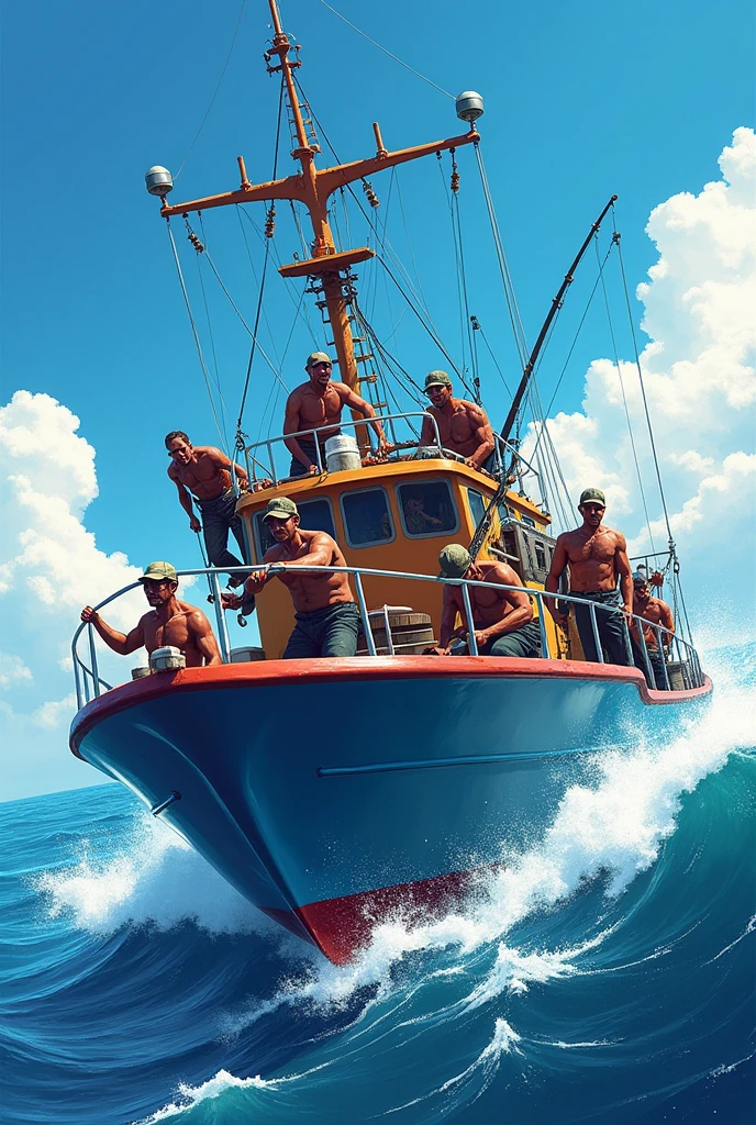 Tuna fishing boat 8 people illustration