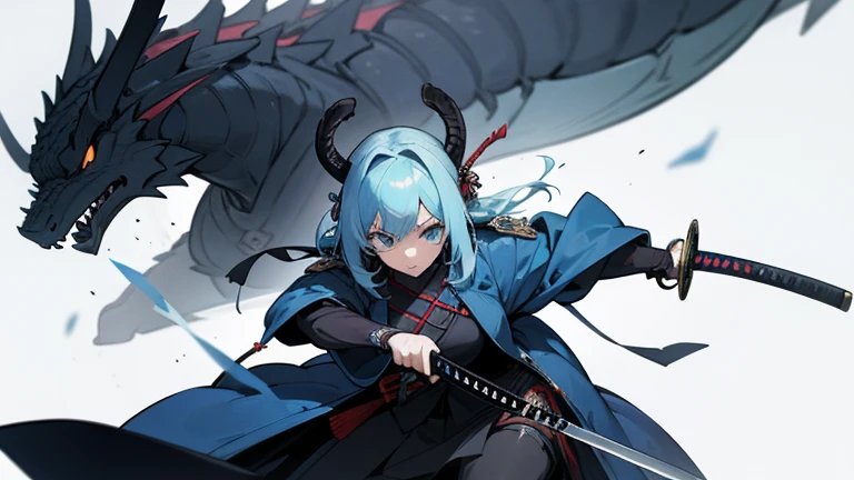 score up_9,score up_8,score up_7,source_anime,masterpiece,best quality,super fine illustration,super detailed,8k,retoro,fantasy, BREAK girl,perfect hands,perfect fingers,blue coat,samurai,holding_katana,BREAK giant DRAGON,detailed DRAGON,perfect DRAGON,
