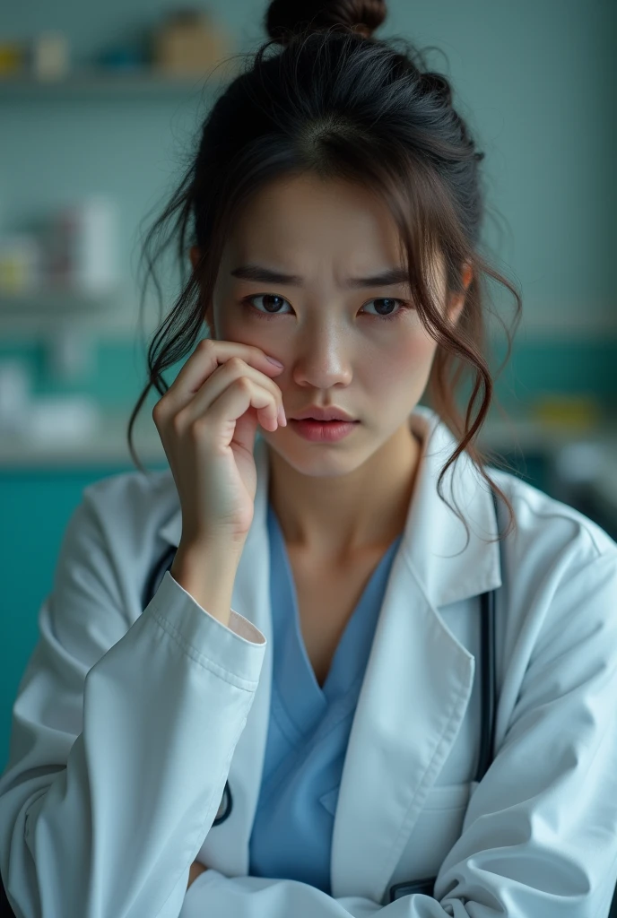 Lady doctor is crying
