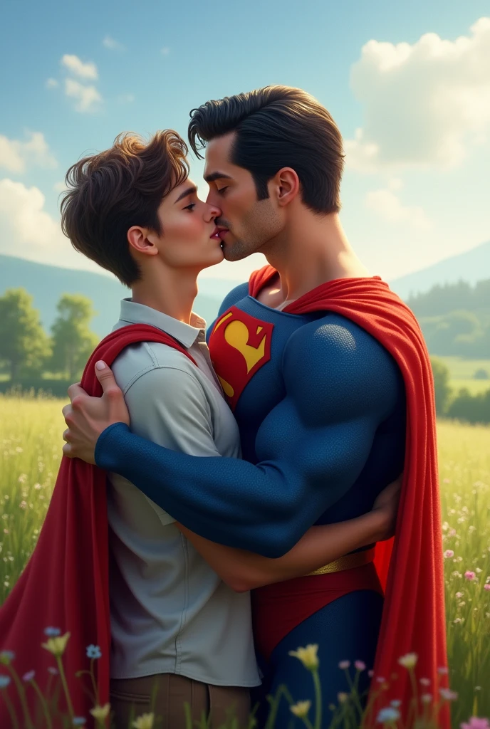 Superman kissing a college guy
