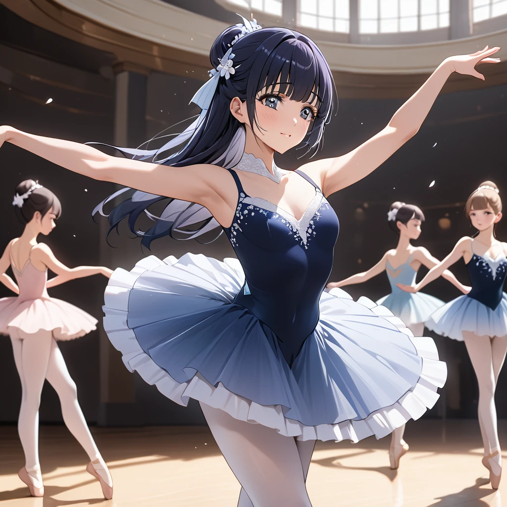 ((Highest quality)), ((masterpiece)), (detailed), (Perfect Face)、The woman is Reika Aoki with semi-long hair、A woman is dancing ballet in a beautiful ballet costume at the ballet venue.