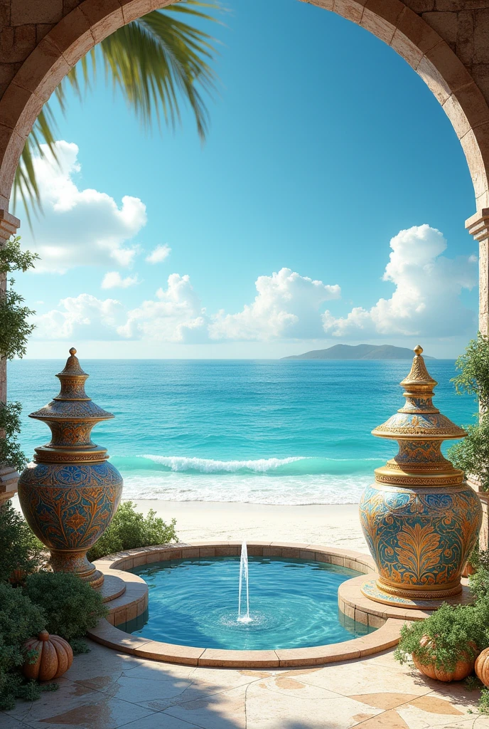 Turkish water decor with beautiful beach