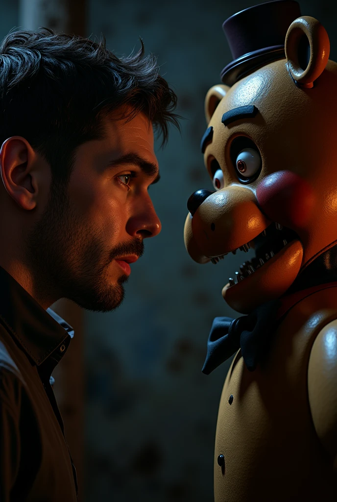 ((best quality)), ((masterpiece)), (detailed), man looking at Freddy fazbaer 