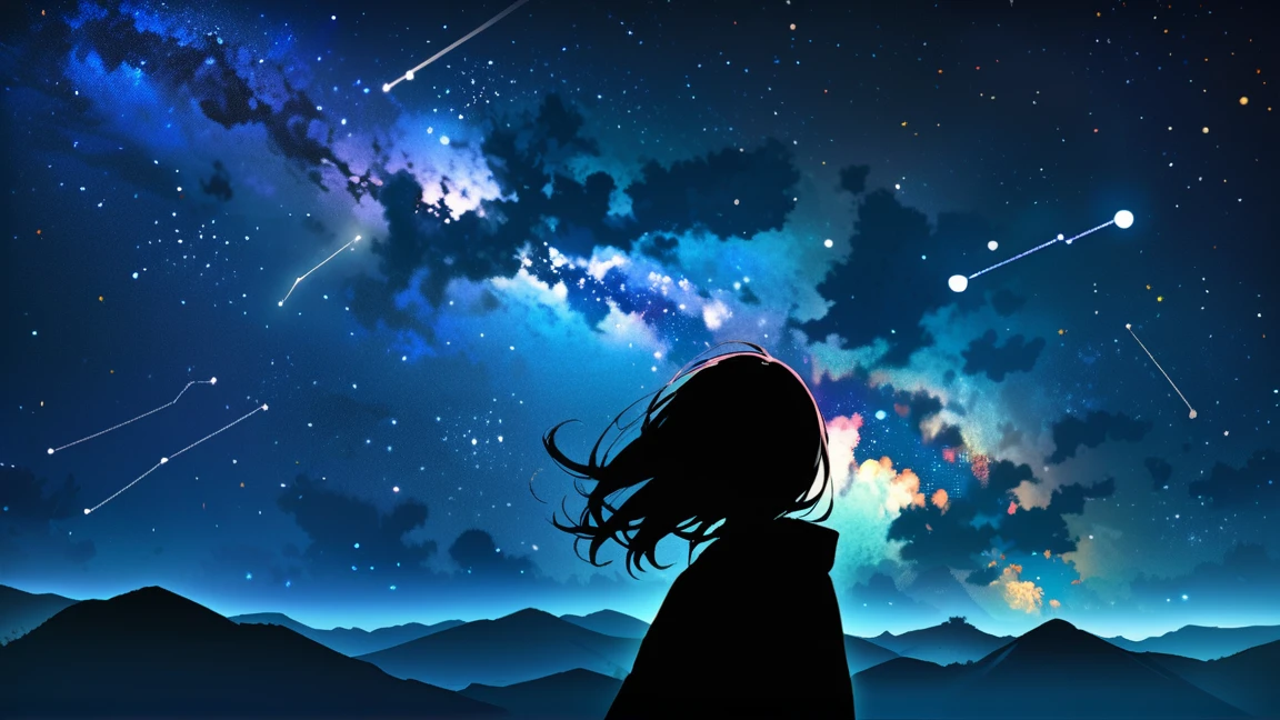 Starry sky sky, Starry sky, night, Huge, Sparkling, Celestial, mystery, constellation, Lonely, Milky Way, universe, High resolution,Super detailed,Highest quality,masterpiece