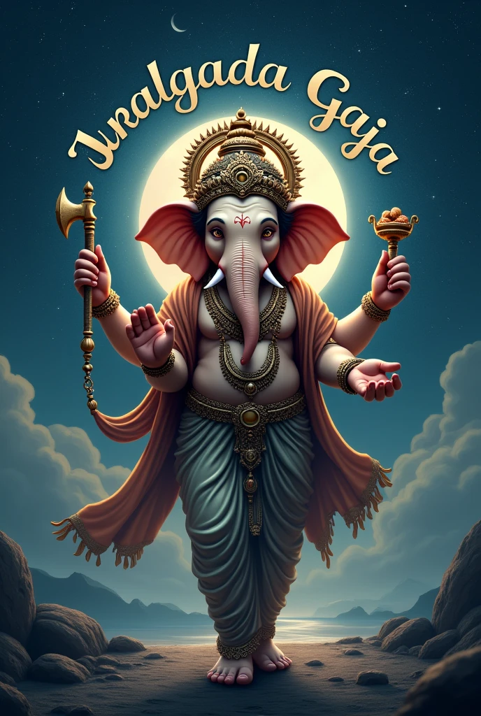 lord Ganesh walking in night time logo with irakalgada gajaa title