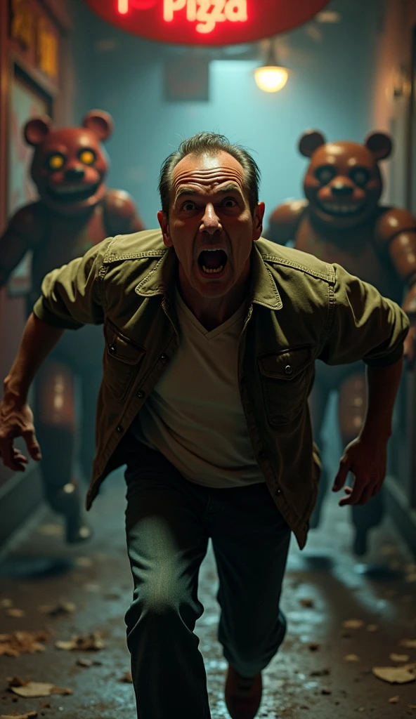 ((best quality)), ((masterpiece)), (detailed), man running away at Freddy fazbaer 