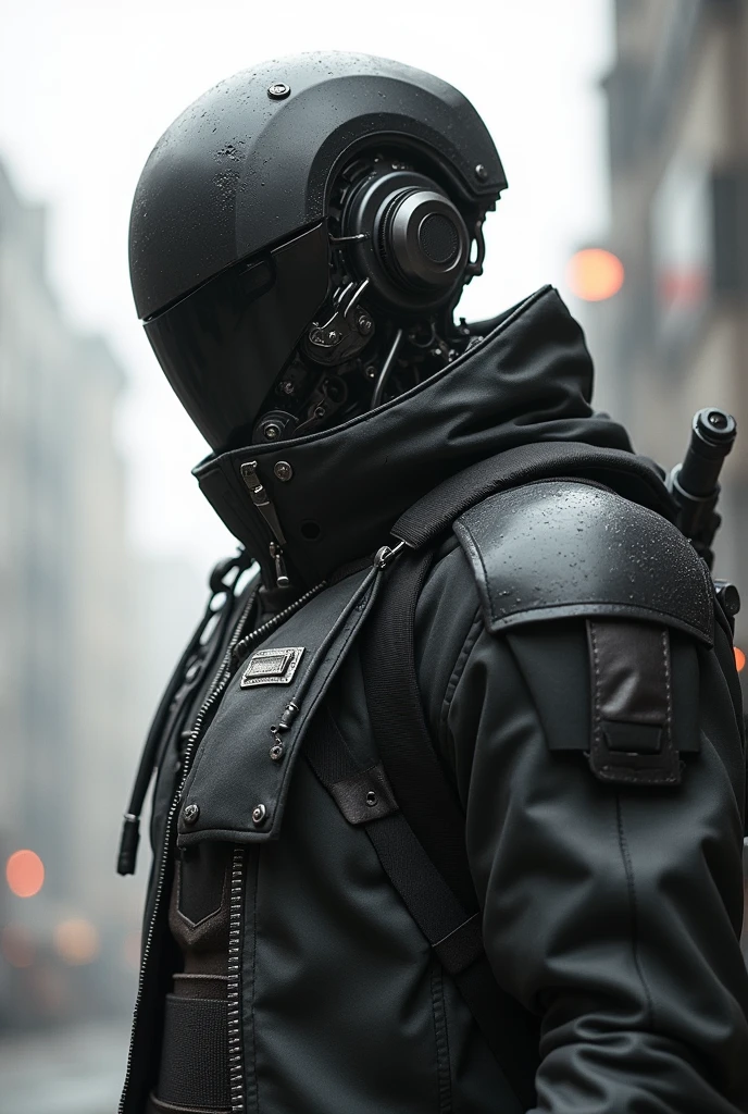 Dark_Fantasy,Cyberpunk, (Best quality, Masterpiece),white,1man,Mechanical marvel,Robotic presence,Cybernetic guardian,wearing a cybernetic jacket,city, highest quality digital art, Stunning art, wallpaper 4k, highly detailed, military robot,army, warzone,black and white, highest quality digital art, Stunning art, wallpaper 4k,8k,64k, HD, unparalleled masterpiece, dynamic lighting, cinematic, epic, damaged mechanical parts