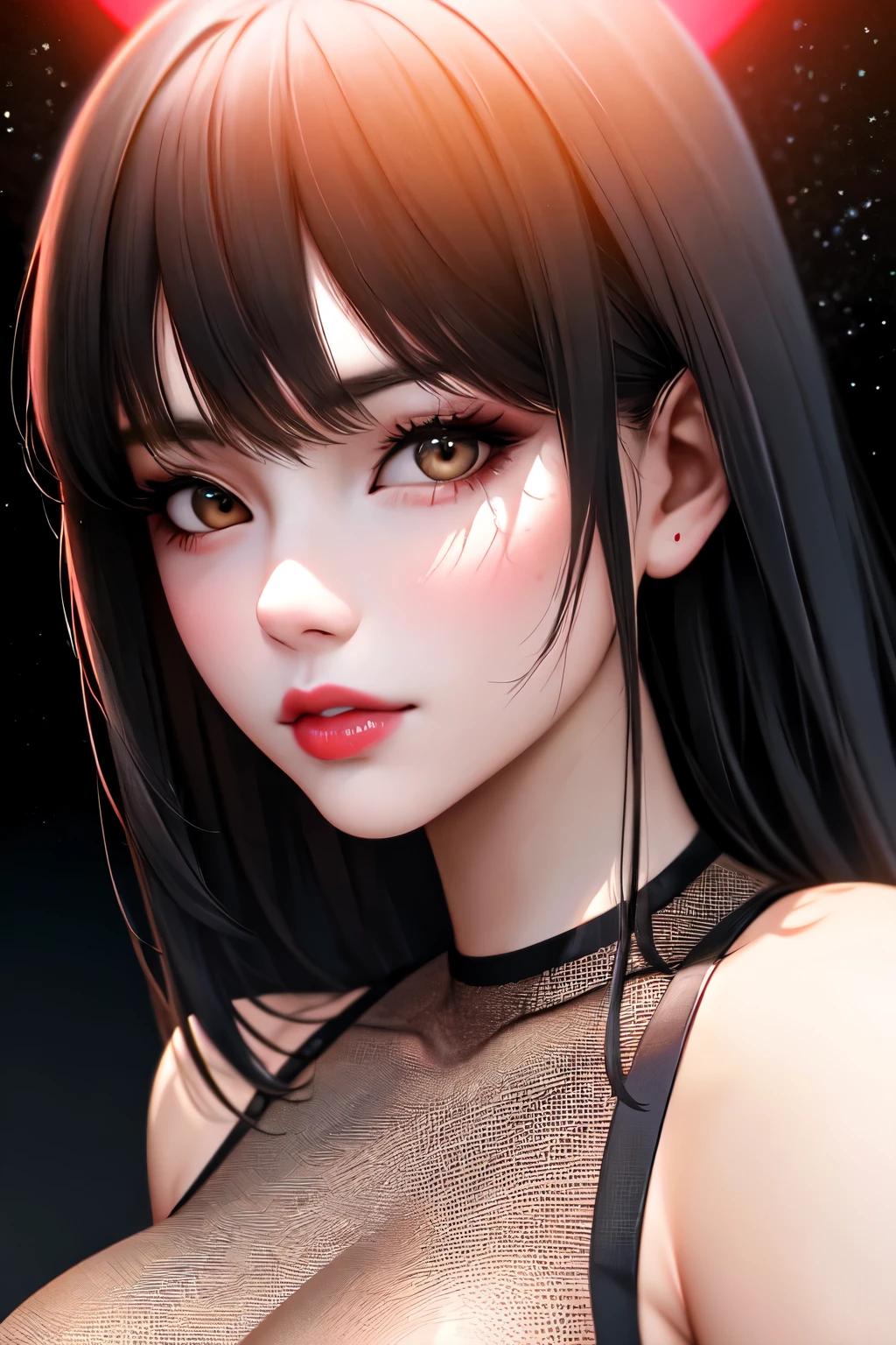 One person, Beautiful Face, ((White eyes)), Sexy pose, Red moon in the background, performer, space, (Lightroom:1.13), Soft Light, (Natural skin texture:1.2), (Hyperrealism:1.2), Sharp focus, Concentrated,[[Realistic]]