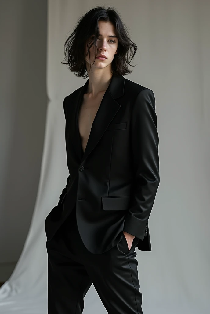1 effeminate boy
Femboy
Wearing a black silk suit