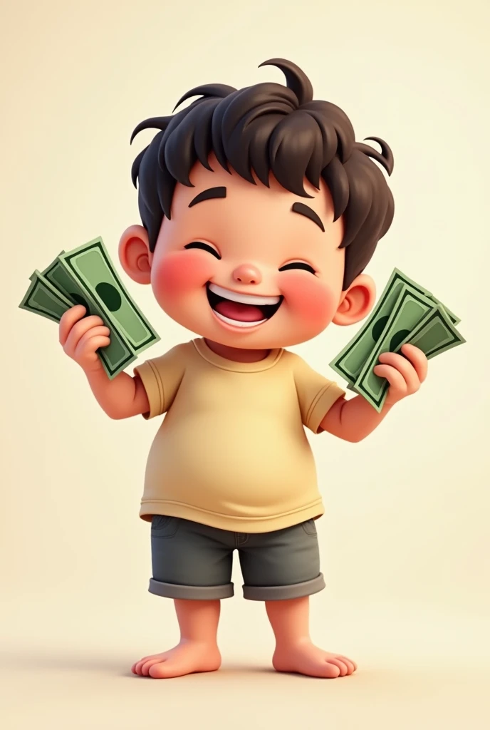 Draw me a picture , chubby boy holding money