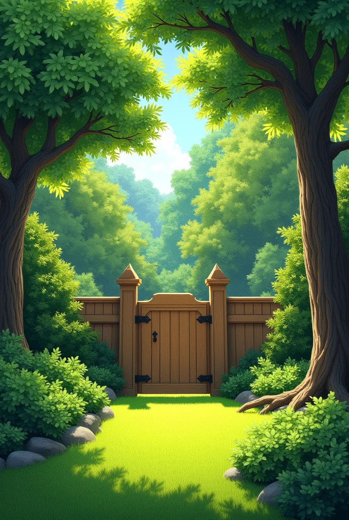 lots of trees in front yard, have gate