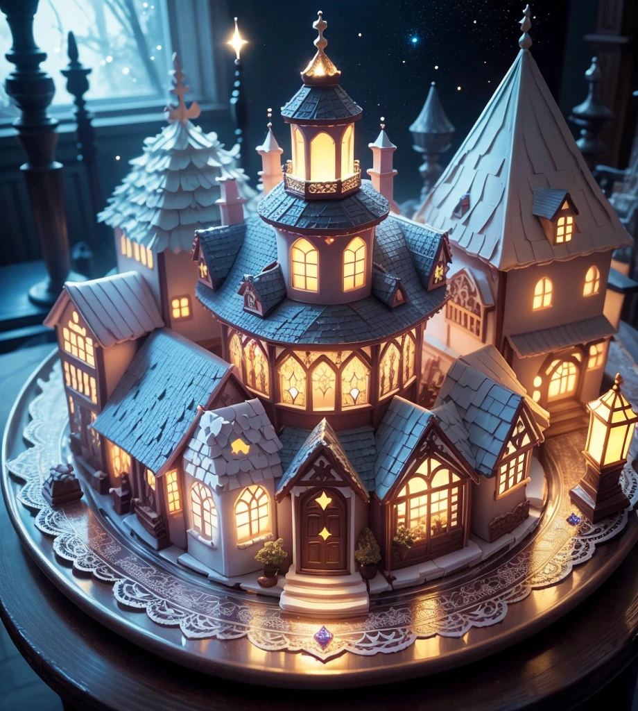 Create gorgeous handmade cookies that fit together like a puzzle in the forest Candy Castle Fairy World chocolate The light shines through Delicate lace and ribbon Light color gem lame Photon Mapping High Contrast Diamond particles Furniture is antique