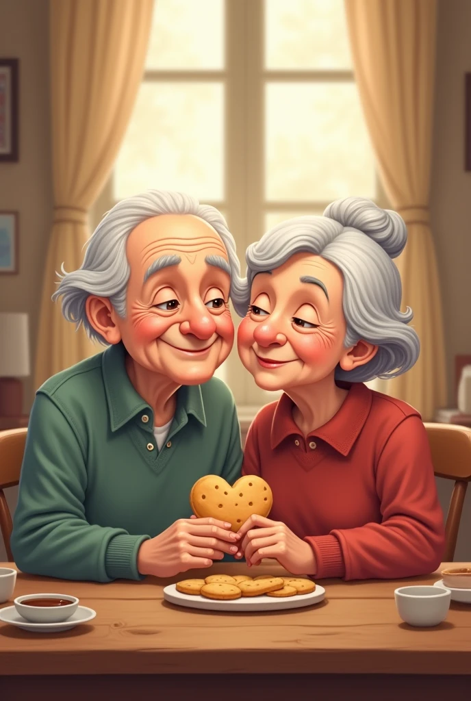 Grandma and grandpa holding a biscuit easy to draw