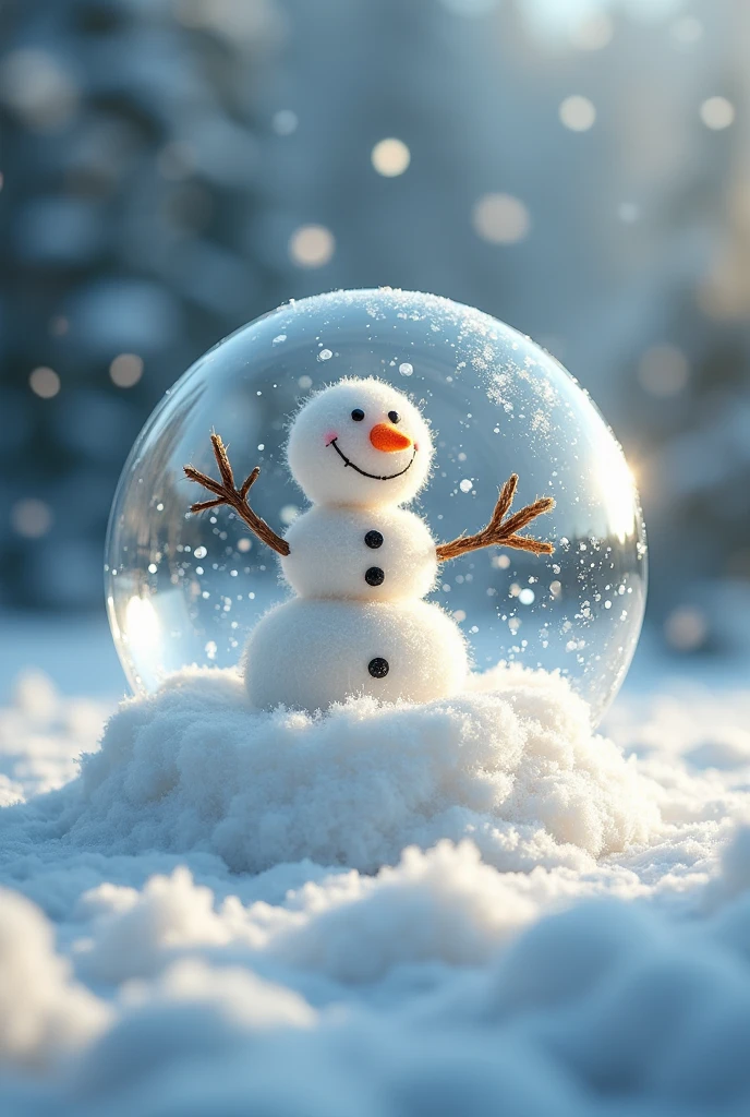 Write me a command to create an image with a wool hook in English starting with the word Create Image with the following content: the snowman is nested in a transparent sphere