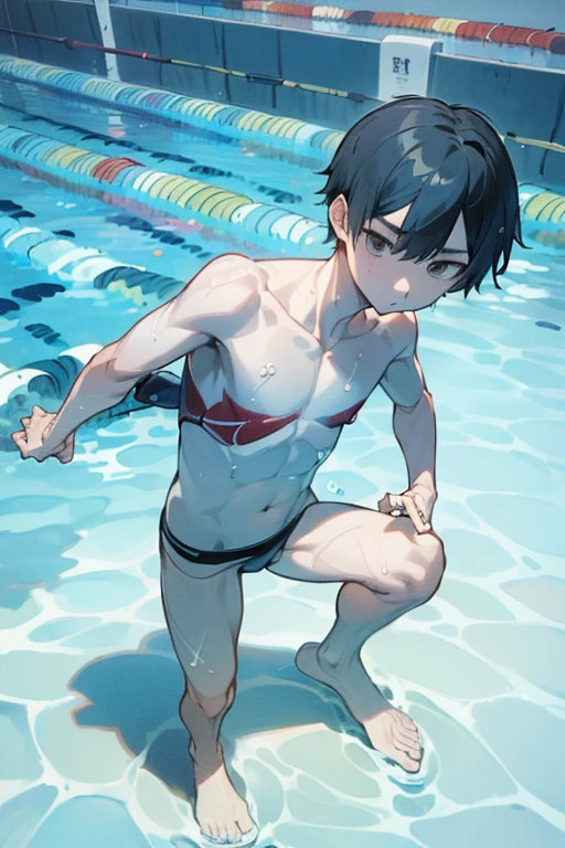 (2 people、Shota、((((Swimming Brief)))、Slender body、Upper body naked、wrestling、Full Body Everyone is wearing swimming briefs. Brief)))