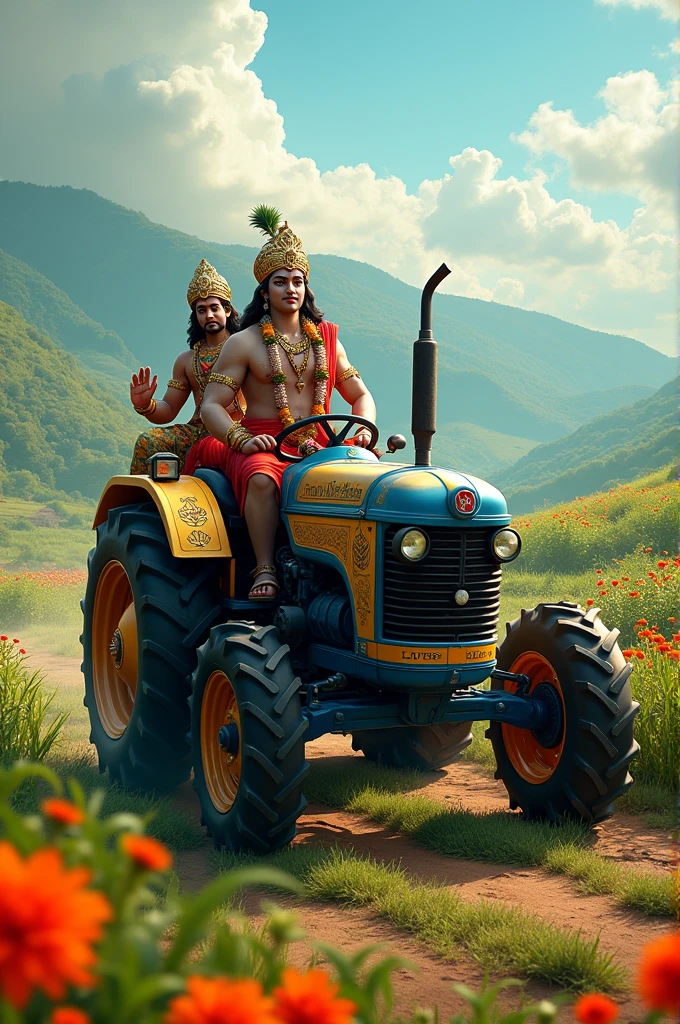 New holland tractor 9010 driving lord krishna and lord narad 