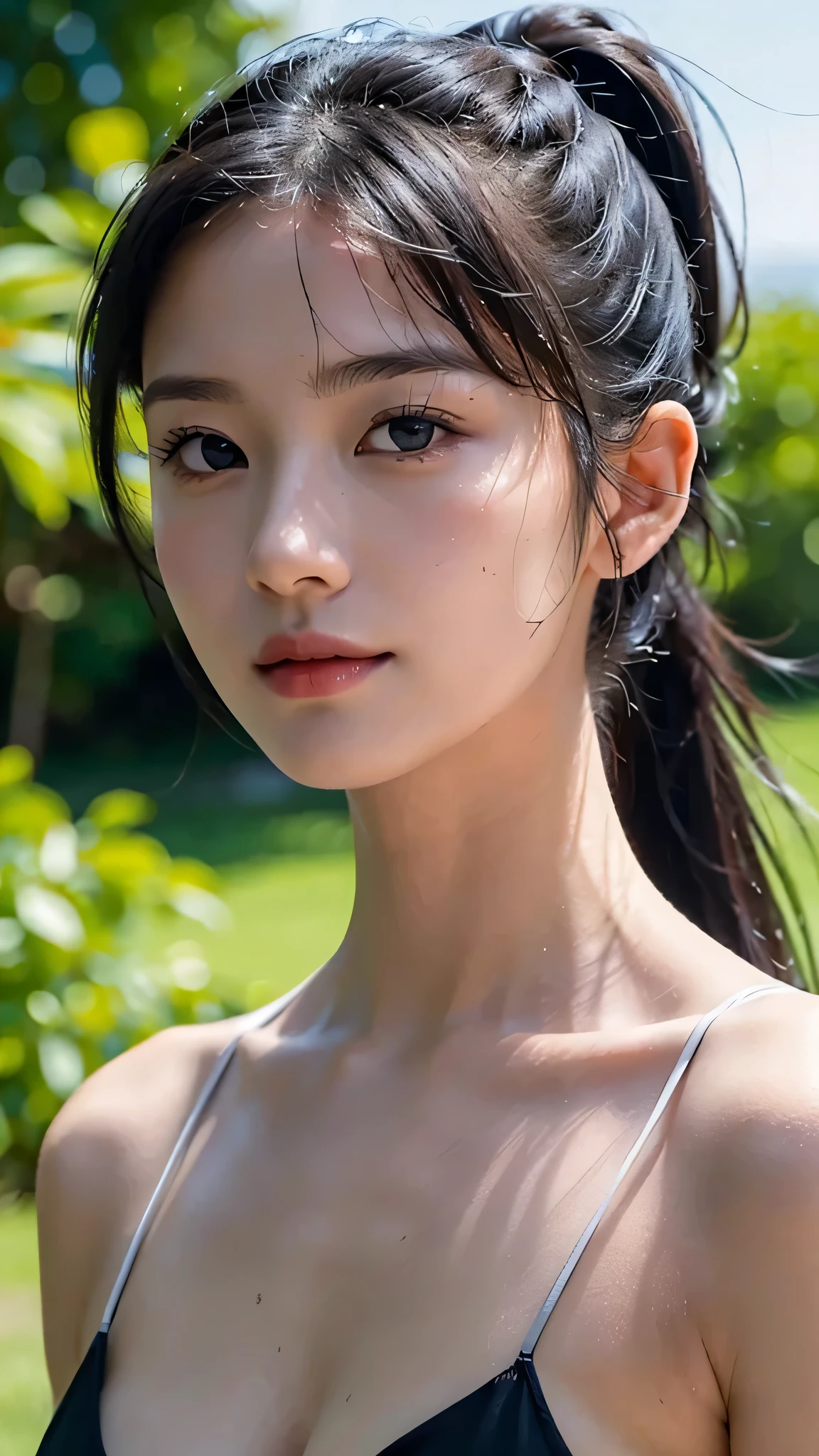 body shot,micro bikini,outdoor,beach,Body in front,masutepiece, The highest image quality, High quality, the background is clear,Beautiful woman, Japanese, Detailed, Ultra-detailed, finely detail, hight resolution, 8K Wallpaper, Perfect dynamic composition, Beautiful detailed eyes ,Detailed eyes, Detailed skin, Beautiful skin, 超hight resolution, (reality: 1.4),Very beautiful woman, Slightly younger face, Beautiful skin, slender, (Ultra photo realsisim), (hight resolution), (8K), (Very detailed) (beautifully detailed eyes), (super detailed), (Detailed face), view the viewer, Fine details, Detailed face, Staring straight ahead, Staring straight ahead, photos realistic, Bright lighting, Professional Lighting, Black hair,poneyTail,a baby face,sixteen years old,Hairstyle: ponytail,Long ponytail hairstyle,slight smile,