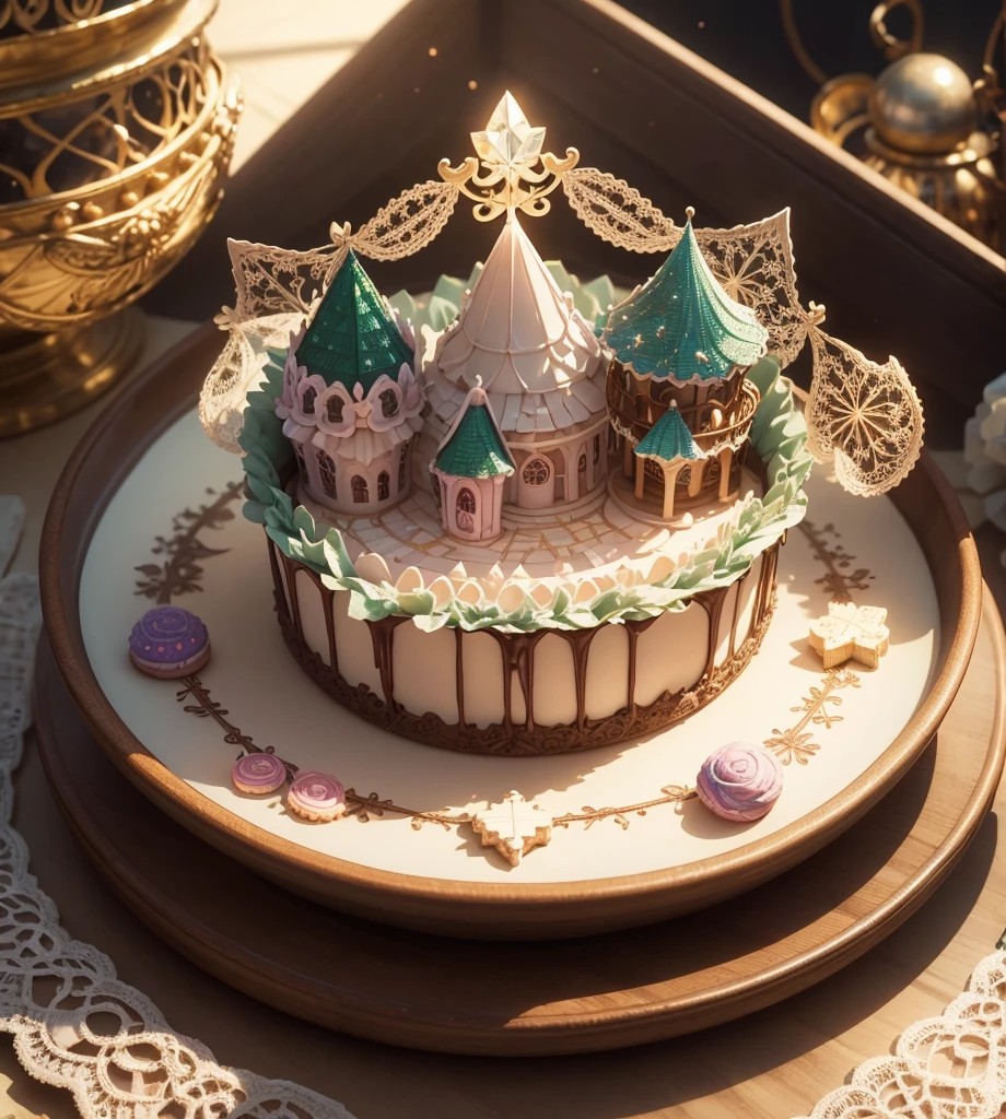 Create gorgeous handmade cookies that fit together like a puzzle　in the forest　Candy Castle　Fairy World　chocolate　　The light shines through　Delicate lace and ribbon　Light color　gem　lame　Photon Mapping　High Contrast　Diamond particles　antique