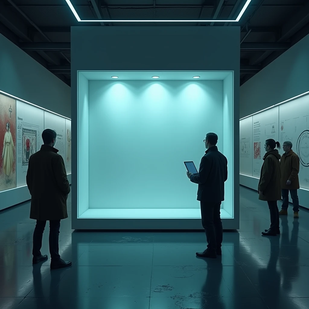 A modern museum, where a glass display case is empty, its contents disappeared without a trace. Security cameras show disturbing images: shadows moving on their own and the object disappearing in a blink of an eye. Investigators are faced with a series of conflicting clues and hidden symbols.