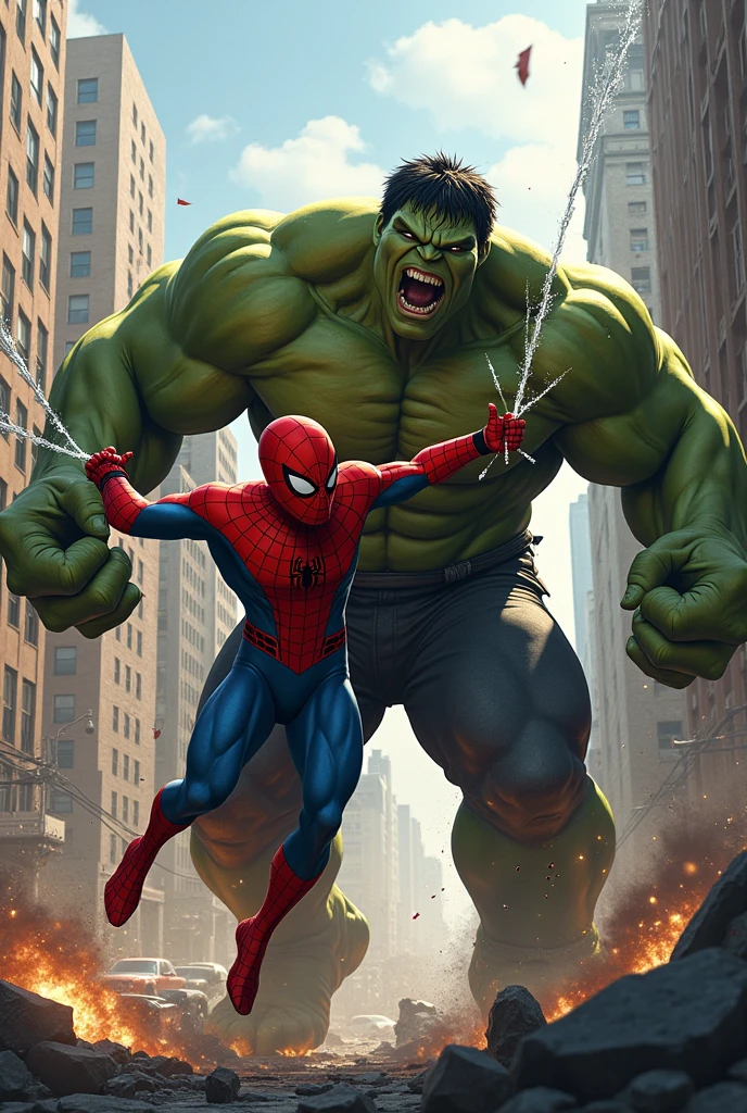 Imagine spider man fighting with hulk