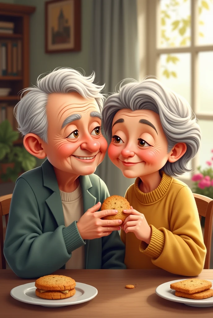 Easy to draw Grandma and grandpa holding a biscuit