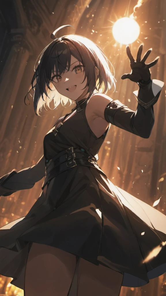 1girl, angry, dark aura, black outfit, assassin, dynamic angle, (best quality,4k,8k,highres,masterpiece:1.2),ultra-detailed,(realistic,photorealistic,photo-realistic:1.37),illustration,official artwork,anime style,rage smile,dark fantasy,moody lighting,chiaroscuro,dramatic composition,intense atmosphere,sharp focus,cinematic