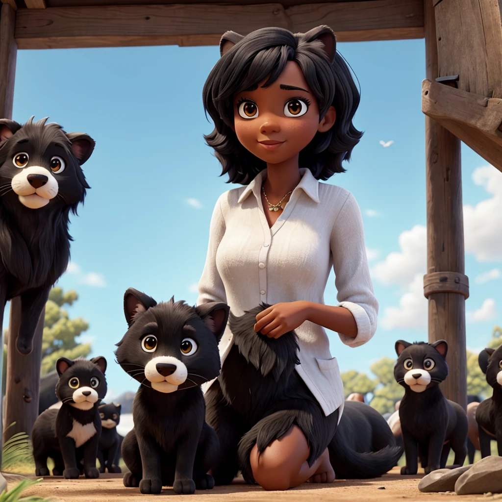 black hair first name Lévy surrounded by animals