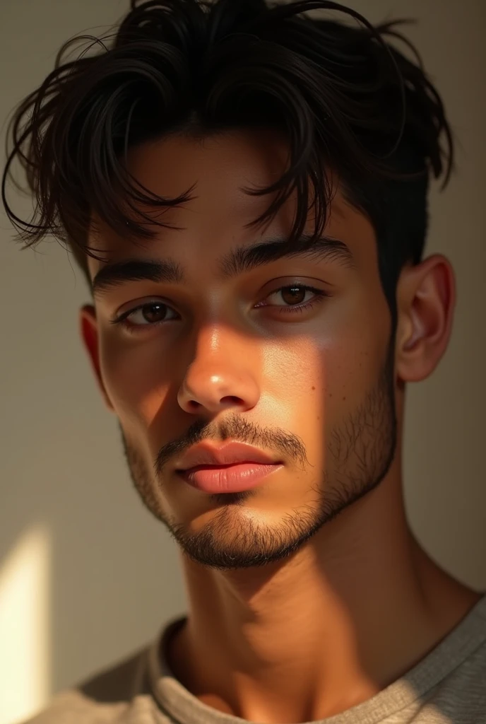 The face of a young man with brown skin