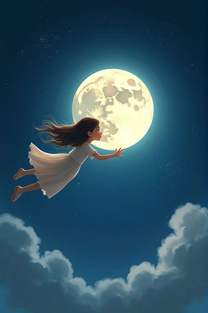 girl flying to the moon