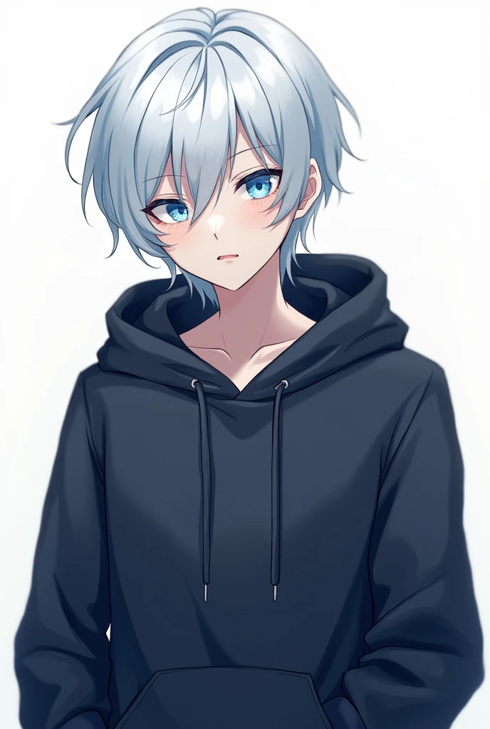 male,cool,male子,Her hair is white and short.,Light blue eyes,Wearing hooded clothing,Background is white,