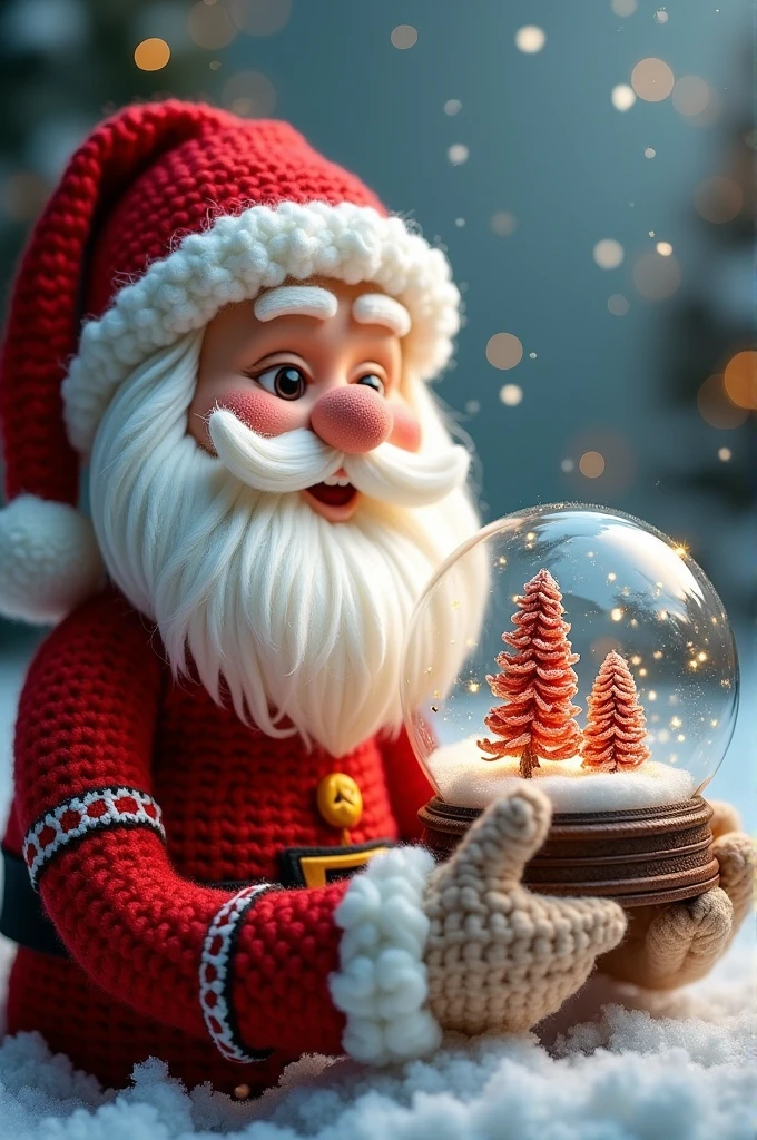 Create Image of Santa Claus and a snow globe in crochet