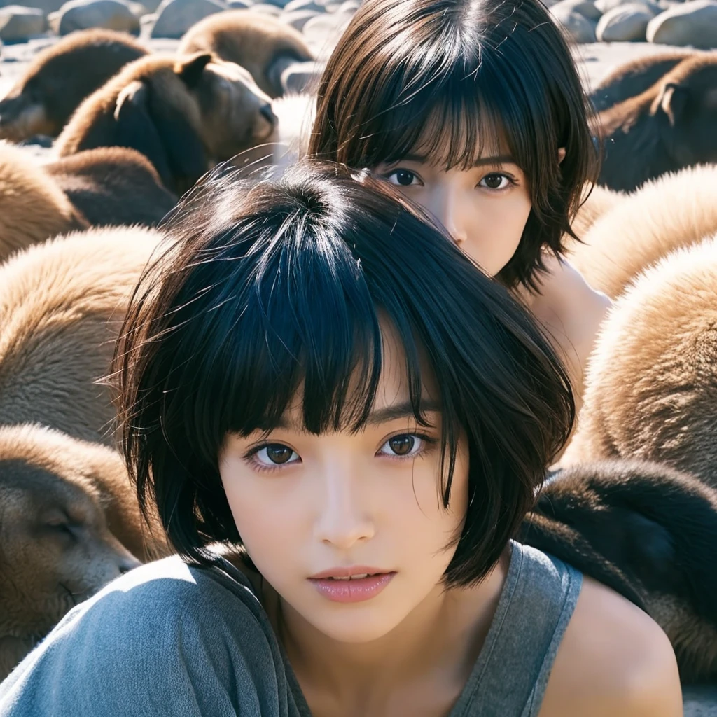 black short hair first name Lévy surrounded by animals