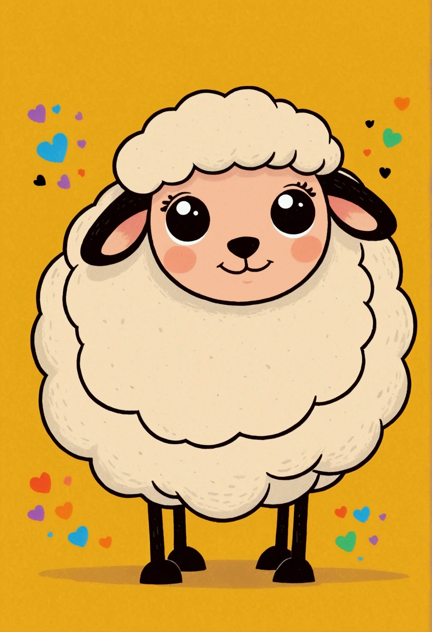 Flat Wind,Vector,Childish art cartoon,Oil pastel graffiti,1 sheep,Minimalism,Lovely art style, rich and colorful! Digital illustration style, The art of math. rich and colorful comic, Hand drawn cartoon art style,Solid color background,Black Lines