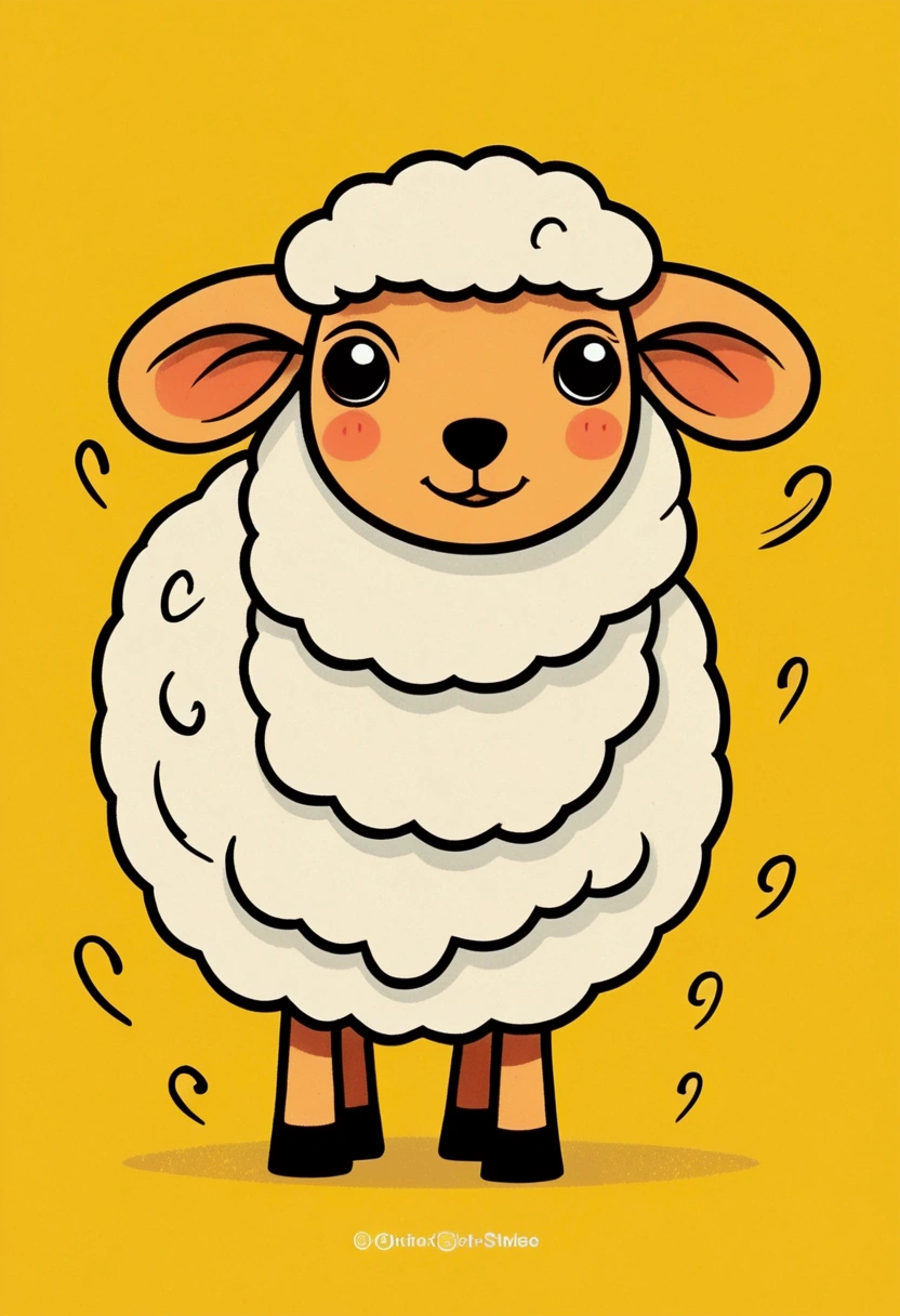 Flat Wind,Vector,Childish art cartoon,Oil pastel graffiti,1 sheep,Minimalism,Lovely art style, rich and colorful! Digital illustration style, The art of math. rich and colorful comic, Hand drawn cartoon art style,Solid color background,Black Lines