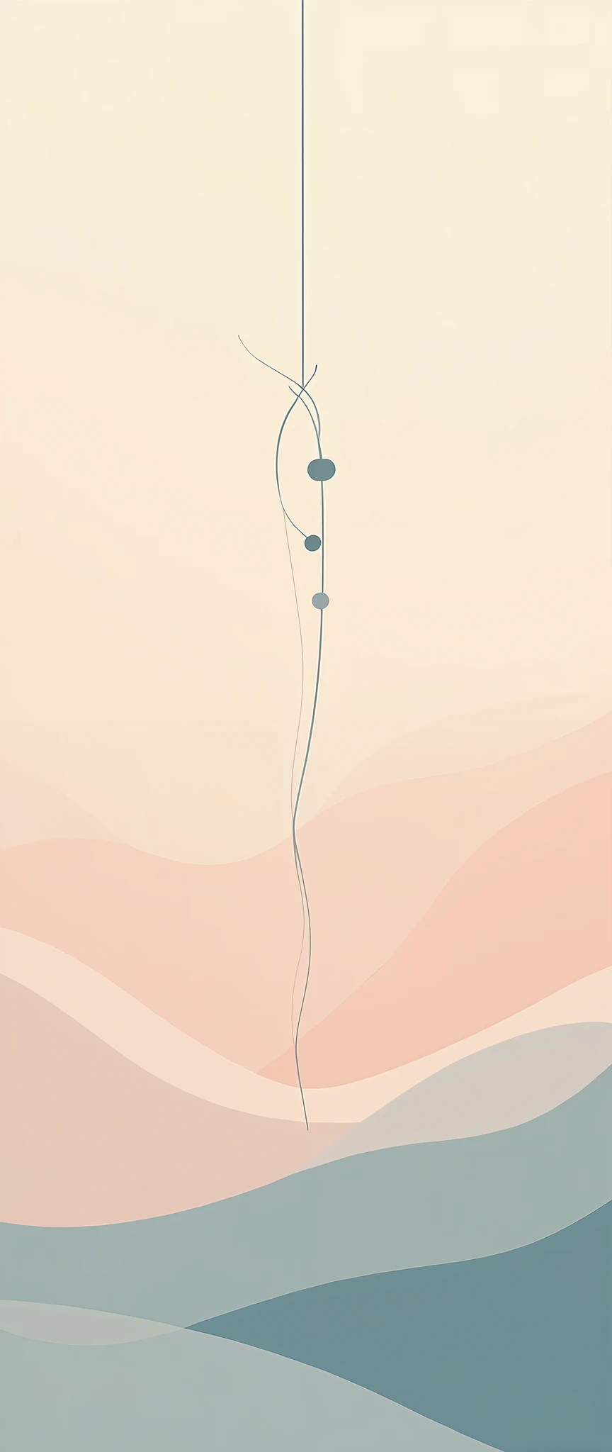 Design a minimalist and modern image that represents the concept of "memento mori" using a pastel color palette. The image should be dominated by light tones such as pink., soft blues and beige, with a subtle hint of a darker color, like a deep gray or a navy blue, to add contrast. The central element should be a simple lifeline that gradually fades away., symbolizing the transience of existence. Keep the composition clean and elegant, Using negative space to reinforce the feeling of calm and reflection.