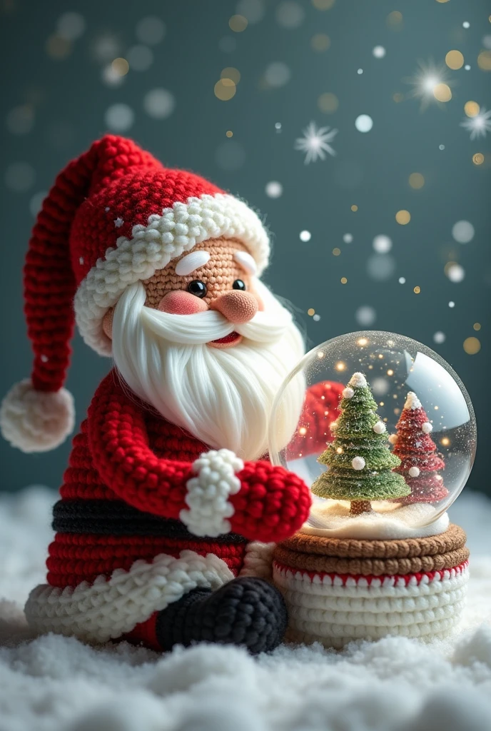 Create Image of Santa Claus and a snow globe in crochet